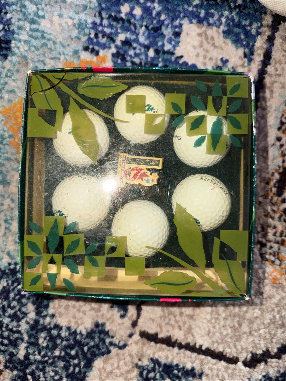 Box of Six White Golf Balls - Decorative Green Box